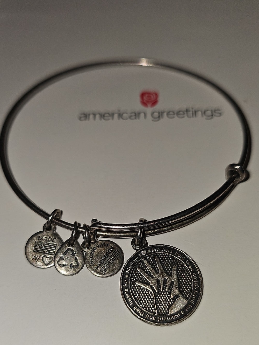 Alex and Ani Hand in Hand Charm Bangle in Silver-Tone Brass